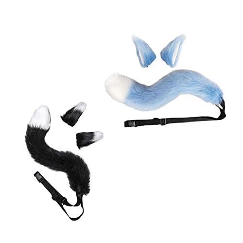 F Fityle 2 Stück Ohren und Katzenschwanz Haarreif für Kostüme, Schwarz und blau von F Fityle