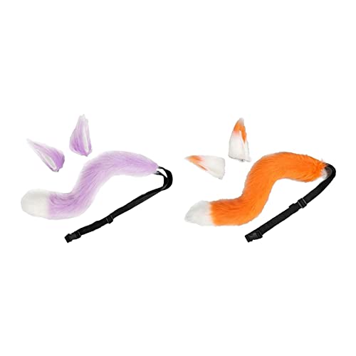 F Fityle 2 Stück Ohren und Katzenschwanz Haarreif für Kostüme, Violett OrangeWeiß von F Fityle
