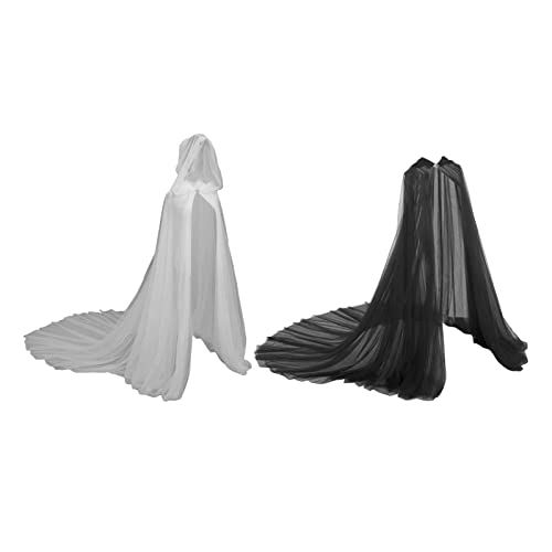 F Fityle 2X Langer Kapuzenumhang für Karneval und Halloween, Weiß schwarz von F Fityle