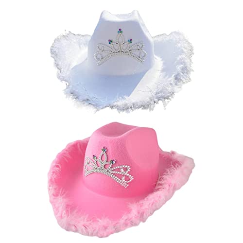 F Fityle 2er Pack Cowboy Hüte mit Tiara Krone, Wild West Hut, Breite Krempe, für Damen, Tracht F Fityle 2er Pack Cowboy Hüte mit Tiara Krone, Wild West Hut, Breite Krempe, für Damen, Tracht von F Fityle