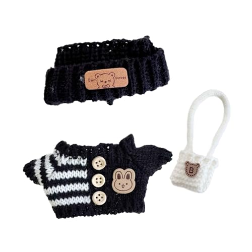 F Fityle 3 Stück Miniatur Puppe Ankleide Spielzeug, Hut Pullover Rucksack Set DIY Puppen Anzug Puppe Outifits für 15cm 17cm Anhänger Puppe, Schwarz Und Weiß von F Fityle