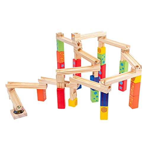 F Fityle 30-teiliges Kinder-Kugelbahn-Bauspielset aus Buchenholz für Vorschulspielzeug, spielerisches Lernen im Alter von 4 bis 12 Jahren von F Fityle