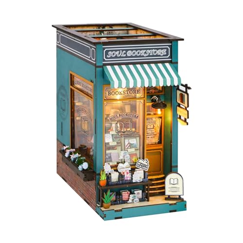 F Fityle 3D-Miniatur-Puppenhaus-Bausätze aus Holz, Buchladen-Modell, Geburtstagsgeschenke für Frauen und Mädchen, Vintage-Zimmer-Box, zusammengebautes von F Fityle