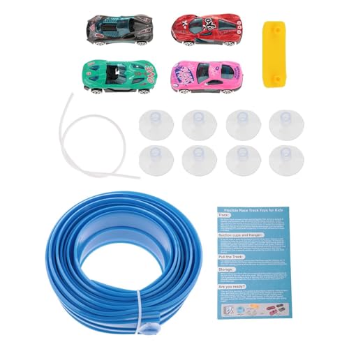 F Fityle 4,5 m Flexible Strecke mit 4 Mini-Druckgussautos, doppelspurige Physikstrecke, leicht, Mehrzweck, mit Saugnäpfen, Kinderspielzeug, Blau von F Fityle