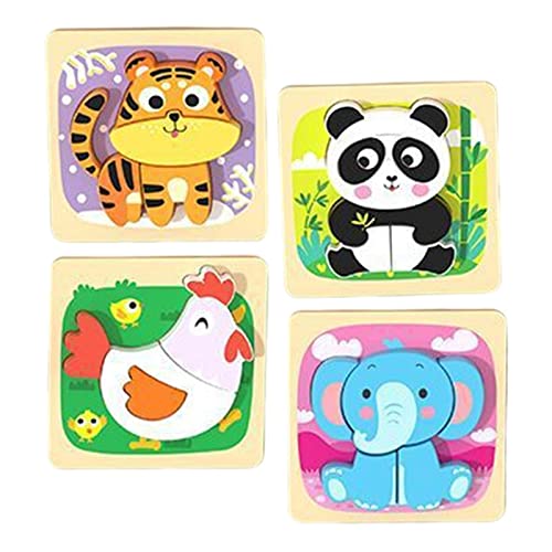 F Fityle 4X aus Holz mit 4 Tiermustern Entwicklungsspielzeug Holzhandwerk Tierformpuzzles für Geburtstagsgeschenke Babyparty Spielzeug, Stil A von F Fityle