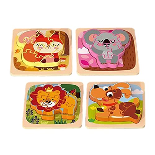 F Fityle 4X aus Holz mit 4 Tiermustern Entwicklungsspielzeug Holzhandwerk Tierformpuzzles für Geburtstagsgeschenke Babyparty Spielzeug, Stil C von F Fityle