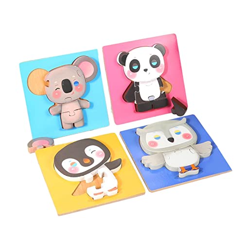 F Fityle 4X aus Holz mit 4 Tiermustern Entwicklungsspielzeug Holzhandwerk Tierformpuzzles für Geburtstagsgeschenke Babyparty Spielzeug, Stil d von F Fityle
