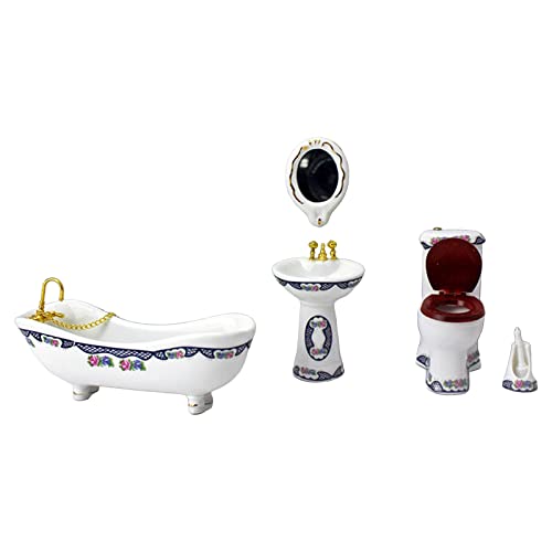F Fityle 5 Stücke 1/12 Skala Puppe Puppenhaus Badezimmer Zubehör Möbel Miniaturen Spielzeug Mikrolandschaft Toilettenbecken Badewanne Spiegelbürste Ornamente, StilA von F Fityle