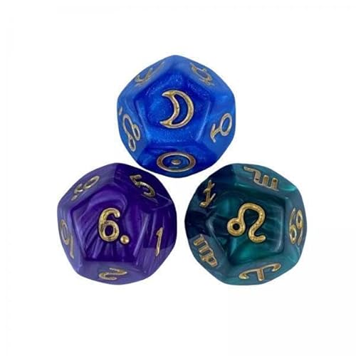 F Fityle 5X 3 Stück Astrologiewürfel Acrylwürfel 12 Seitige Sammlerstücke Polyedrische Würfel Konstellationswürfel für Party Rollenspiele Familientreffen von F Fityle