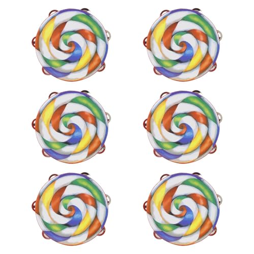 F Fityle 6pcs Tamburines Musikinstrument Spielzeug Buntes Holzhandheld für Erwachsene Kinder Bell 8 "Single Row für Spiel KTV Party von F Fityle