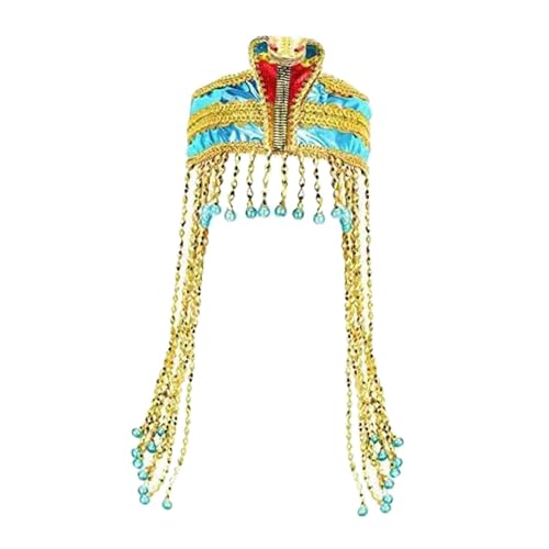 F Fityle Ägyptische Kopfbedeckung, ägyptisches Kostümzubehör, Cosplay-Krone, Anzieh-Perlen-Quasten-Stirnband für Maskerade, Party, Karneval, Schwarz von F Fityle