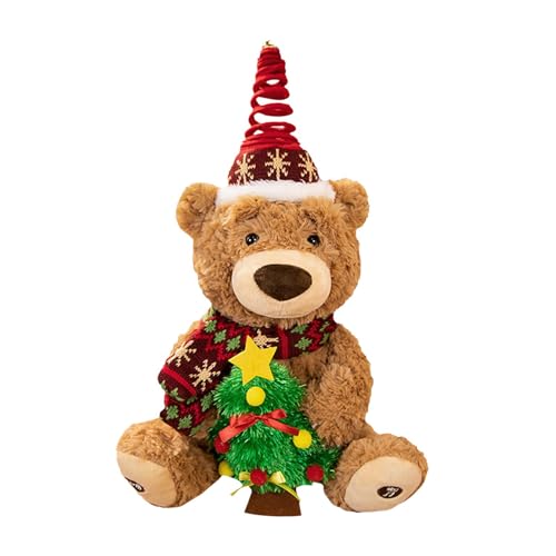 F Fityle Beschreibbarer Stofftierbär, singender Weihnachtsplüschbär, Weihnachtsbär mit Weihnachtsmannmütze und Schal für den Geburtstag von Kleinkindern von F Fityle