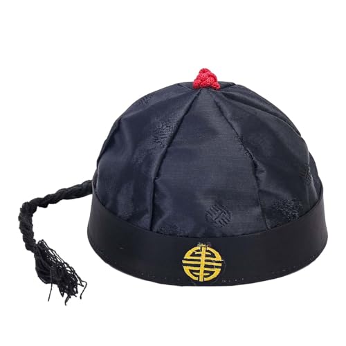 F Fityle Chinesischer orientalischer Hut mit Pferdeschwanz-Kopfbedeckung, dekorativer Mandarin-asiatischer Hut, Qing-Kaiser-Hut, Requisiten für Theater, Schwarz 56cm von F Fityle