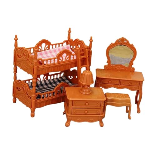 F Fityle Dollhouse Miniaturmöbel Set Tischlampe Lebensszene Requisiten Ornament Schrank Etagenbett für Kleinkinder 3+ Mädchen, Braun von F Fityle