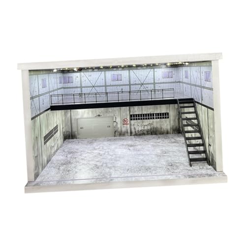 F Fityle Fahrzeugmodell-Vitrine im Maßstab 1/64, 1/36, 1/32, staubdicht, Tischdekoration, Diorama-Parkplatz für Druckguss-Auto-Diorama-Layout, Graue Rechte Treppe von F Fityle