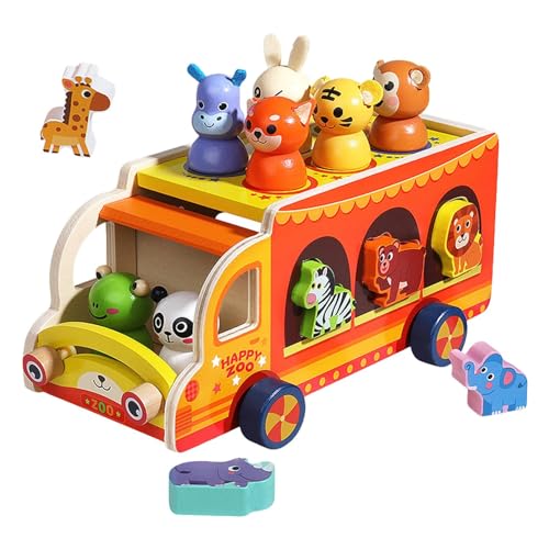 F Fityle Formsortierendes LKW-Spielzeug, Fahrzeugspielzeug für Kleinkinder, Mehrzweck-Holzspielzeug mit Tierfigur für geduldige Fantasie von F Fityle