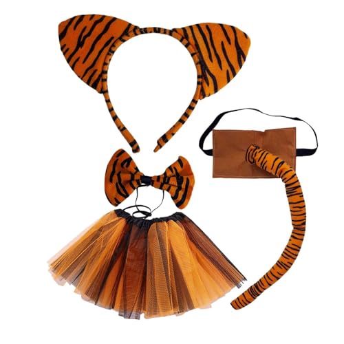 F Fityle Halloween Tiger Kostüm Fliege Schwanz Cosplay Hairhoop Ohr Stirnband für Leistung Karneval Festival Party Gefälligkeiten Zubehör, mit Rock von F Fityle