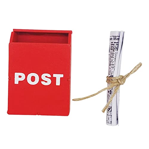 F Fityle Holz Mini Briefkasten Puppenhaus, Miniatur Briefkasten 1:12, Mini Briefkasten DIY Handwerk Spielzeug, Puppenhaus Möbel Zubehör für Kinder Fee Garten Puppenhaus Dekoration, Rot+Zeitung von F Fityle