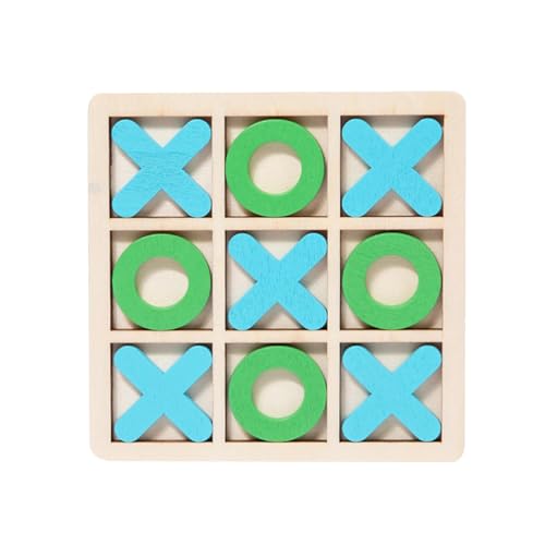 F Fityle Holz Tic TAC Toe Brettspiel XO Tischspielzeug für Erwachsene und Familie Rustikal 12x12cm Partygeschenke Interaktives Lernspielzeug, hellblau grün von F Fityle