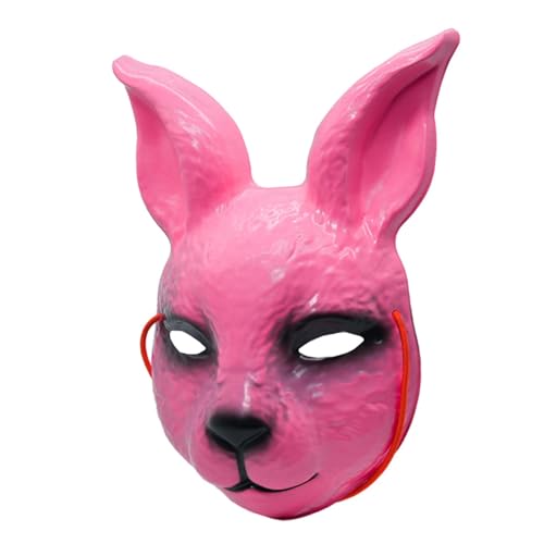 F Fityle Kaninchenmaske Tierkopfschmuck Maske, 3D Erwachsene PVC Kopfbedeckung, Party Halbgesichtsmaske Tierkopfmaske für Kostüm, Halloween, ROSA von F Fityle