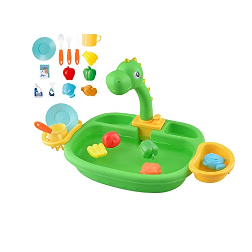 F Fityle Kinder Spielen Küchenspüle Spielzeug mit automatischem Wasserkreislaufsystem Mini Küche Lebensmittel pädagogisches Sommerspielzeug für Jungen, Dinosaur von F Fityle