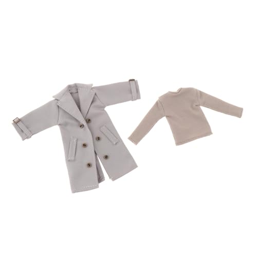 F Fityle Kleidung für männliche Figuren im Maßstab 1/12, Mantel, Kostümzubehör, Jacke, gekerbter Kragen, Cabanjacke mit langärmligem Basishemd, Grau von F Fityle