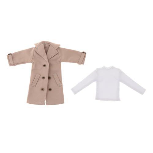 F Fityle Kleidung für männliche Figuren im Maßstab 1/12, Mantel, Kostümzubehör, Jacke, gekerbter Kragen, Cabanjacke mit langärmligem Basishemd, Khaki von F Fityle
