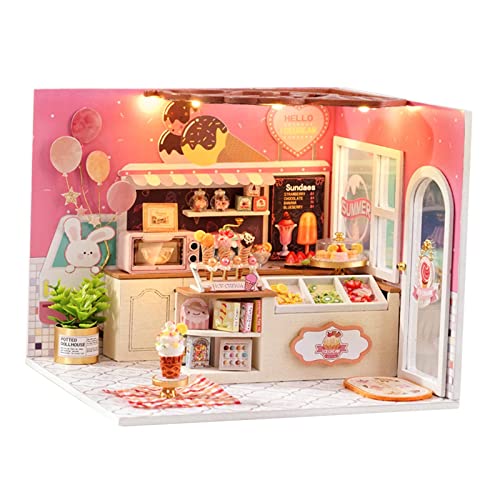 F Fityle Kreatives Puppenhaus-Set für Kinder und Erwachsene - Möbel und Dekorationsartikel inklusive, Eisdiele von F Fityle