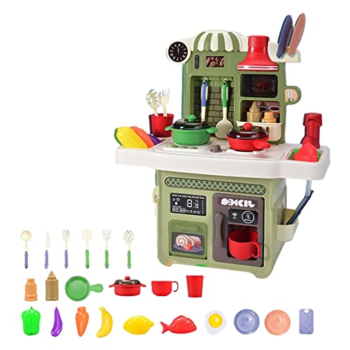 F Fityle Küchenspielset Spielwaschbecken Dessert Regal Spielzeug mit Sounds Realische Lichter für Kleinkinder Mädchen, GRÜN von F Fityle