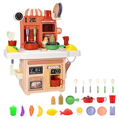 F Fityle Küchenspielset Spielwaschbecken Dessert Regal Spielzeug mit Sounds Realische Lichter für Kleinkinder Mädchen, Rot von F Fityle