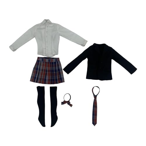 F Fityle Mode 1/6 Mädchen Kurzer Rock Miniaturkleidung 6-teiliges Set Mäntel Fliege Kostüm Handgefertigte Puppenkleidung für 12-Zoll-Anziehsachen ACCS, roter Rock von F Fityle