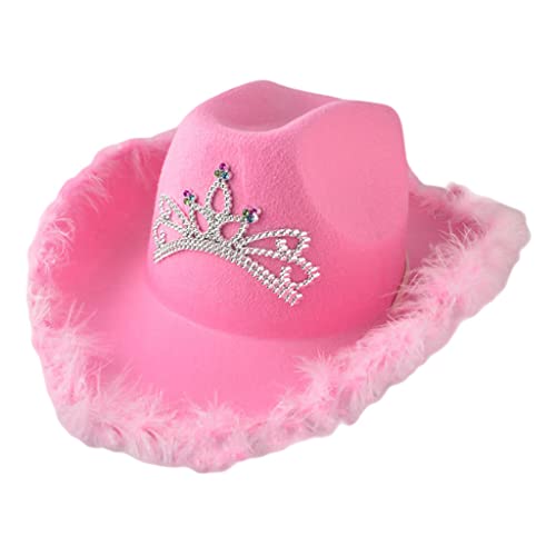 F Fityle Rosa Cowgirl Hut für Erwachsene - Cowgirl Hüte mit Tiara - Filz Cowboy Kostümzubehör für Erwachsene Partyhut und Play Dress-Up von F Fityle