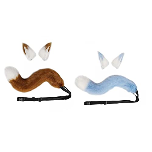 F Fityle Tierisches Cosplay Set für Ohren - Kostümzubehör für den perfekten Look, Blau und Braun von F Fityle