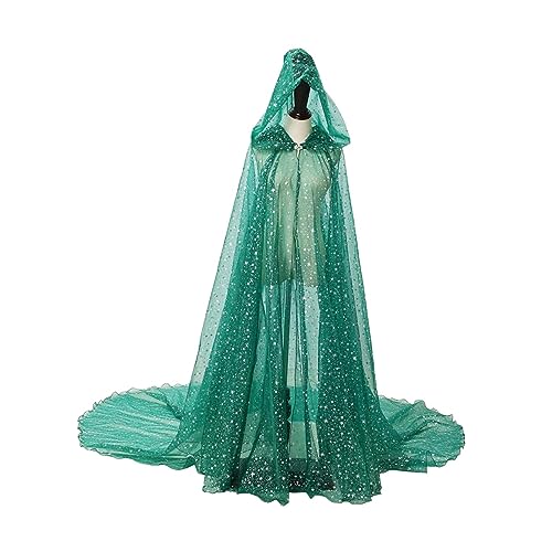 F Fityle Umhang mit Kapuze für Damen, Hochzeitsumhang mit Langer Schleppe, langlebig, weich, Halloween-Kostüm, Tüll-Umhang, Braut-Umhang mit Kapuze für Bühne, GRÜN von F Fityle