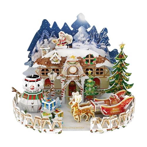 F Fityle Weihnachten Puzzle Ornament Puzzles Handwerk Hütte Gebäude Puppenhaus Modell für Jungen Mädchen Dekoration Geschenk, Stil A von F Fityle