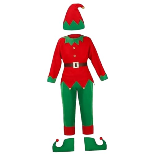F Fityle Weihnachts-Elf-Kostüme mit Hut, Elfen-Cosplay-Kostüm, Weihnachtsmann-Helfer, Weihnachtskostüme, Weihnachts-Outfit für Karneval, Foto-Requisiten, Erwachsene L von F Fityle