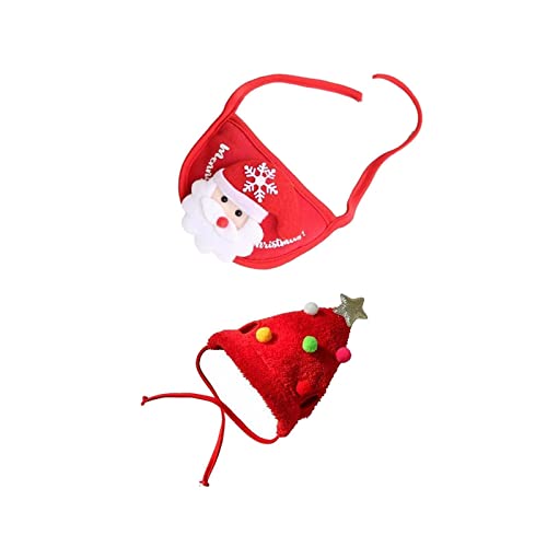 F Fityle Weihnachtskostüm für Haustiere - Festliche Kleidung für Katzen und Hunde, S Red Hat und Lätzchen mit Rot von F Fityle