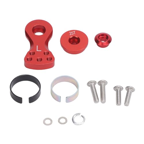 F&Y RC 25T Servo Saver Arm Verstellbares Aluminium L Form Servoarm für 1/10 Skala Fernbedienungstherat Lastwagen Buggys (Rot) von F&Y