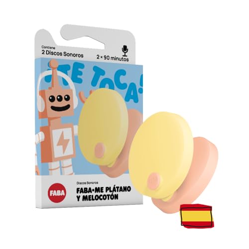 FABA Faba-Klangscheiben • Me Banane und Pfirsich – personalisierbar, Nachbildung mit Geschichten und Faba+, Lernspielzeug für Kinder, spanische Version von FABA