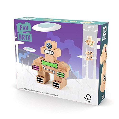 FABBRIX JD1805 Jeu Construction en Bois-Robots 16 pièces-JD1805 Bauspiel, braun von FABBRIX