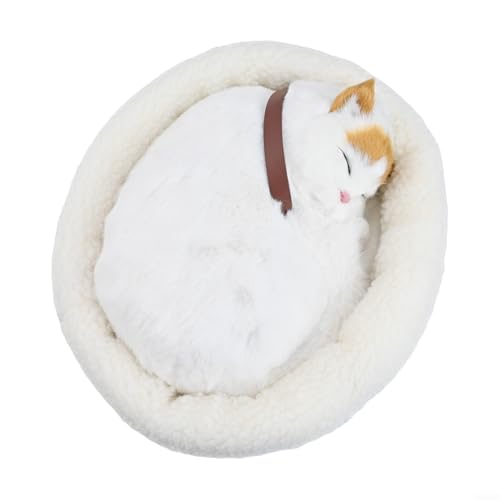 FACAIIO Schlafende Plüsch-Ornament, weiche, elektronische atmende Katze, Plüsch-Dekoration für Fernseher, Bücherregal oder Schreibtisch (gelbe Ohrenkatzen) von FACAIIO