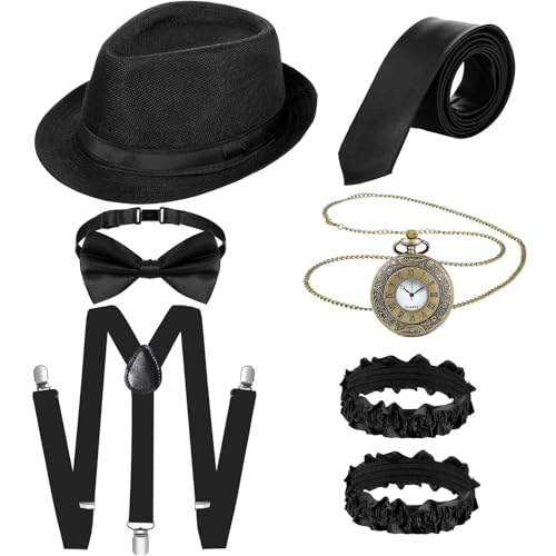 1920er Jahre Herren Accessoires Set, 20er Jahre Erwachsene Gatsby Gangster Zubehör Kit mit formellen Hutriemen für Party Supplies Dress Up 1920er Jahre Herren Accessoires Set, 20er Jahre Erwachsene Gatsby Gangster Zubehör Kit mit formellen Hutriemen für Party Supplies Dress Up von FACATH