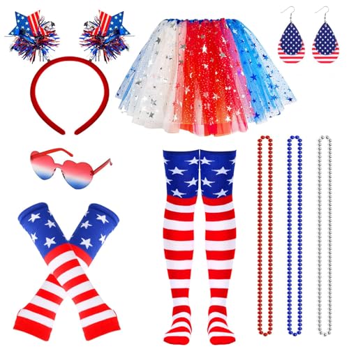 FACATH 7 Stück 4. Juli Tutu Set Damen Weiß und Blau Tutu mit USA Sonnenbrille Stirnband Patriotisches Kostüm für Unabhängigkeitstag FACATH 7 Stück 4. Juli Tutu Set Damen Weiß und Blau Tutu mit USA Sonnenbrille Stirnband Patriotisches Kostüm für Unabhängigkeitstag von FACATH