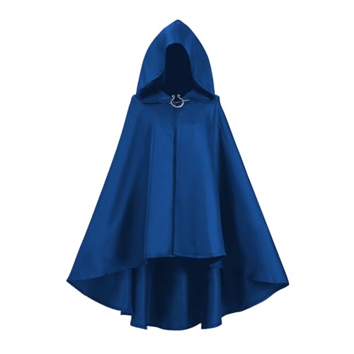 ANDHOM Mittelalterlicher Kapuzenumhang, Renaissance-Halloween-Kostüm, Umhang, kurze Länge (Blau, Größe 3XL) von FAD-4U