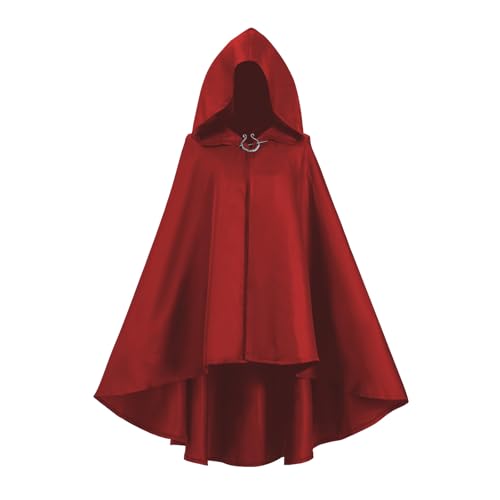 ANDHOM Mittelalterlicher Kapuzenumhang, Renaissance-Halloween-Kostüm, Umhang, kurze Länge (Rot, XL) von FAD-4U