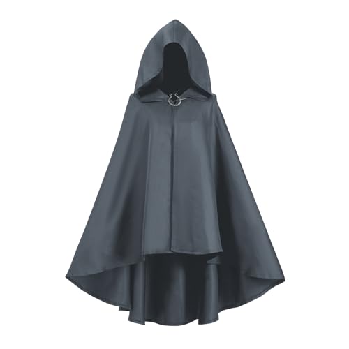 ANDHOM Mittelalterlicher Umhang mit Kapuze, Renaissance-Halloween-Kostüm, kurze Länge (Grau, Größe 2XL) von FAD-4U