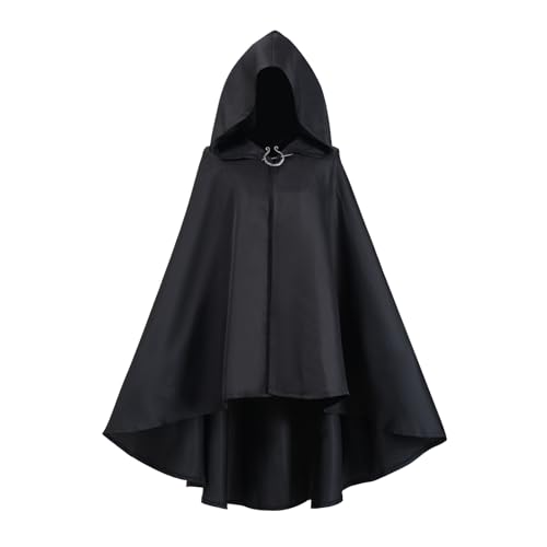 ANDHOM Mittelalterlicher Umhang mit Kapuze, Renaissance-Halloween-Kostüm-Umhang, kurze Länge (Schwarz, L) von FAD-4U