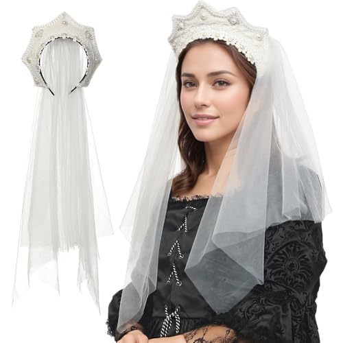FAD-4U Anne Boleyn Hut Tudor Giebelhaube Kappe Elizabethanische Kopfbedeckung Renaissance Kostüm Kopfschmuck für Frauen Cosplay Party (Weiß-58, Einheitsgröße) von FAD-4U