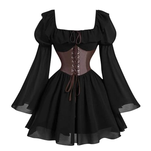 FAD-4U Damen Mittelalter Renaissance Kostüm Kleid Puffärmel Korsett Taille Vintage Gothic Party Kleid Halloween Cosplay Outfit von FAD-4U