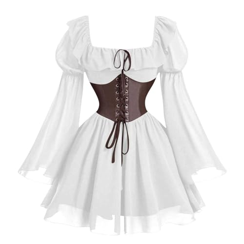 FAD-4U Damen Mittelalter Renaissance Kostüm Kleid Puffärmel Korsett Taille Vintage Gothic Party Kleid Halloween Cosplay Outfit FAD-4U Damen Mittelalter Renaissance Kostüm Kleid Puffärmel Korsett Taille Vintage Gothic Party Kleid Halloween Cosplay Outfit von FAD-4U